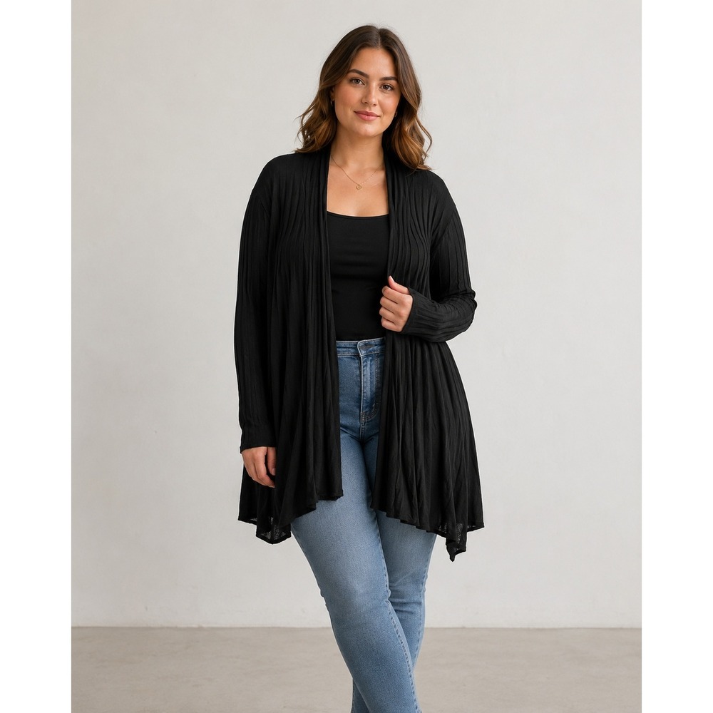 Bloomchic Womens Cardigan 12 Black Ribbed Open Front Minimalist Layering